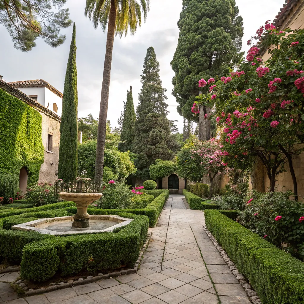 A lush green courtyard